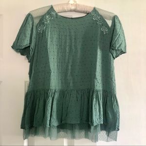 Emerald green polka dot blouse